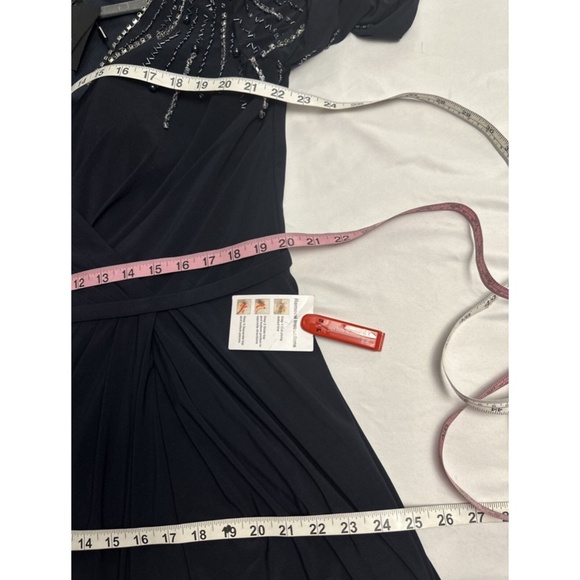 NWT $398 Mac Duggal [ 18 ] Embellished Accents‎ Faux Wrap Jersey Gown Blue - Picture 4 of 15